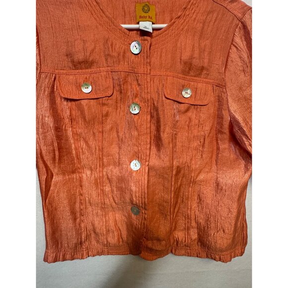 Ruby Rd. Womens Metallic Orange Button-Front Jacket 3/4 Sleeve Size 12 - Picture 3 of 8